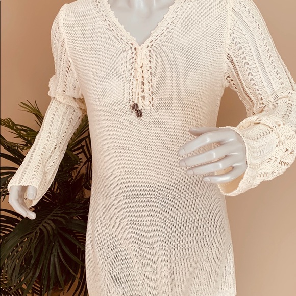 2/$20 Nomi Minimalist Cream Lace Up V-Neck Sweater - Picture 3 of 8